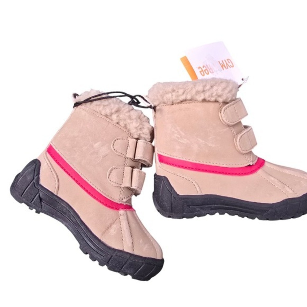 Gymboree‎ Kids Winter Snow Boots Tan Pink Hook Loop Size 4